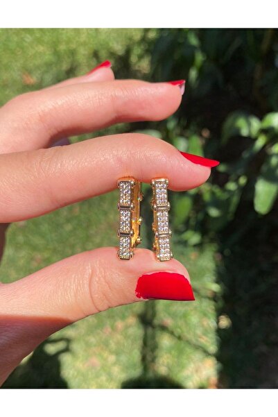 Niceboutique Yeşil Taşlı Gold Çelik Serenay Küpesi