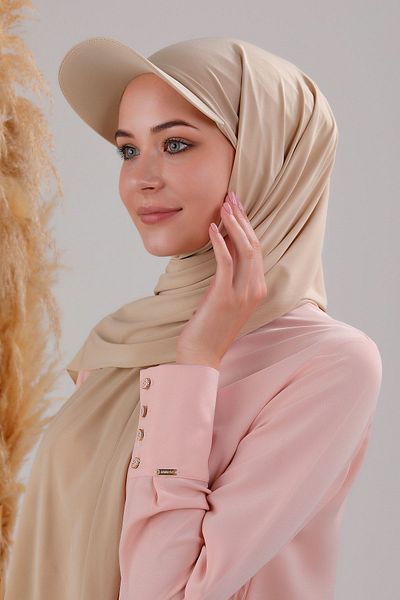 Melodi Scarf Γυναικείο σάλι Hijab σε κρεμ χρώμα - Πρακτικό καπέλο καπό