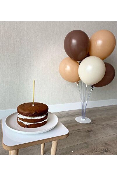 Çemrek Süs Parti Şeffaf 7'li Balon Standı ve Kahve Tonları 10 adet lateks balon