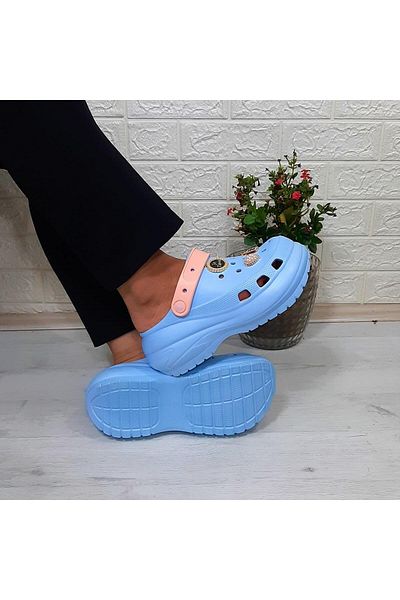Sonimix 16001 Baby Blue-powder Stone Detailed Thick Soled Slippers