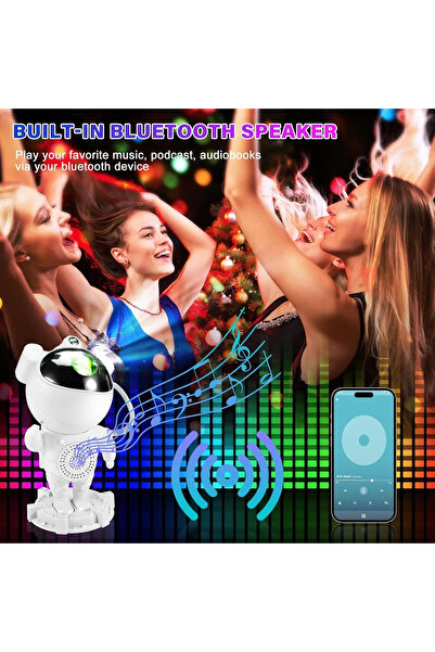 Jetcom Astronot Bluetooth Hoparlör Galaxy Bulutsusu Ay Tavan Gökyüzü Projektör Zamanlayıcı Gece Lambası