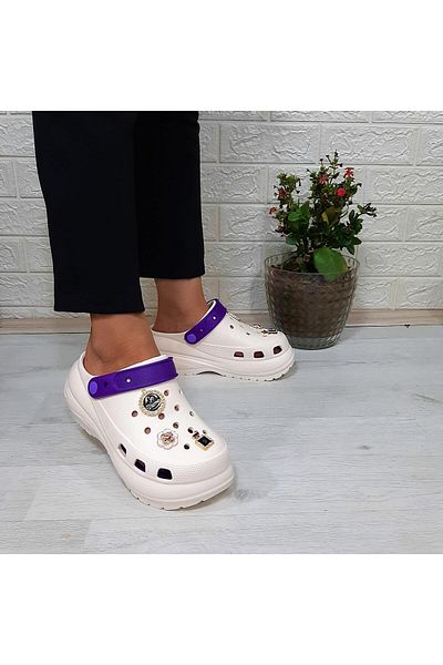 Sonimix 16001 Cream White -purple Stone Thick Sole Slippers
