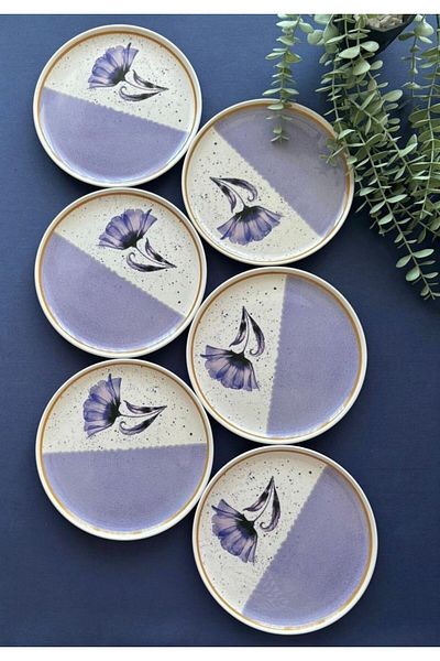 VENÜS HOME DECORATION 6 Purple Poppy Serving Cake Plates