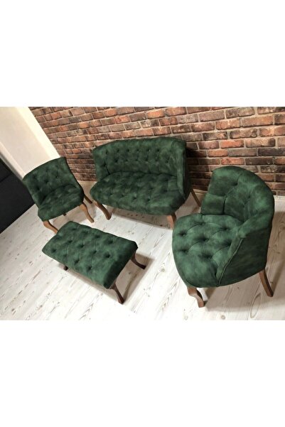 Genel Markalar Haki Yeşil Çay Seti Berjer Koltuk Takımı 2+1+1 Koltuk Ve Bench...