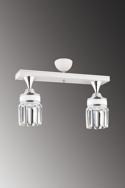 SONSUZ AYDINLATMA&AVİZE Tokyo 2-Piece White Row Plafonier Crystal Stone Chrome Striped Cylinder Downward Facing Luxury Chandelier