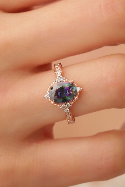 passion silver Mistik Topaz Taşlı 14 Ayar Rose Altın Kaplama Kadın Yüzük