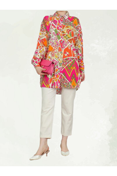 TIWCO KADIN DESENLİ OVERSİZE GÖMLEK