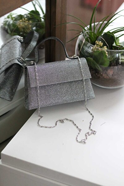 Moom Bag Γυναικεία τσάντα ώμου βραδινό φόρεμα με λεπτομέρεια Platinum Glitter