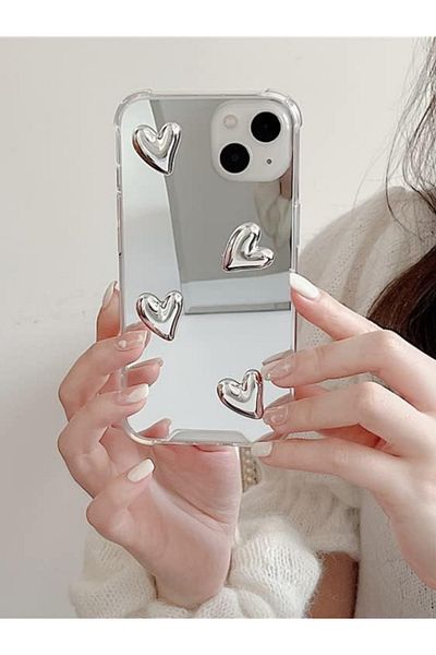 KVK PRİVACY حافظة مرآة متوافقة مع هاتف Iphone 14 Plus/15 Plus، غطاء مرن مقاوم للصدمات بتصميم قلب