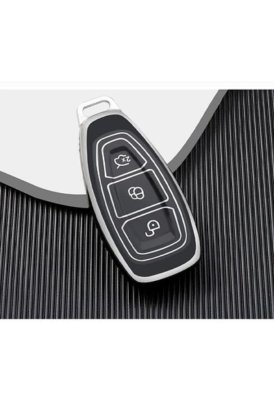 EBG İSTANBUL Ford Focus Fiesta - Kuga Mondeo Smax Cmax Ecosport Nano Key Case, Black Silver Silver