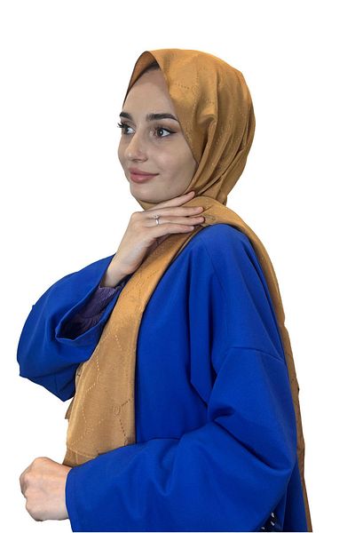 PİRAMİT Mustard Colored Pyramid Monogram Elegant Shawl - Special Pattern 01008