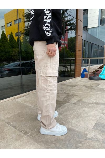 XPUPPETWEAR Cream Colored Double Pocket Baggy Jeans