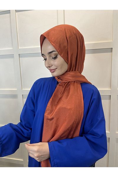 PİRAMİT Brick Color Pyramid Monogram Shawl - Special Patterned, Elegant 01008