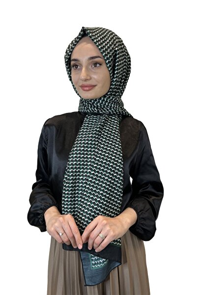 Siyane Scarf Pamuk Soft Şal, Geometrik Desen 01016 Zümrüt