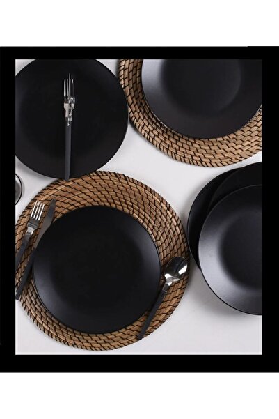 Keramika طبق كيك بحر إيجه أسود مطفي 20 سم 6 قطع K2