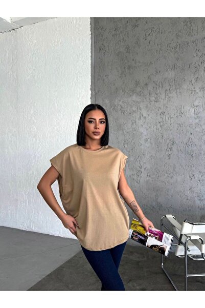 Buteks Tricou de bază casual, unisex, bej, cu mâneci zero, pentru atlet, cu g...