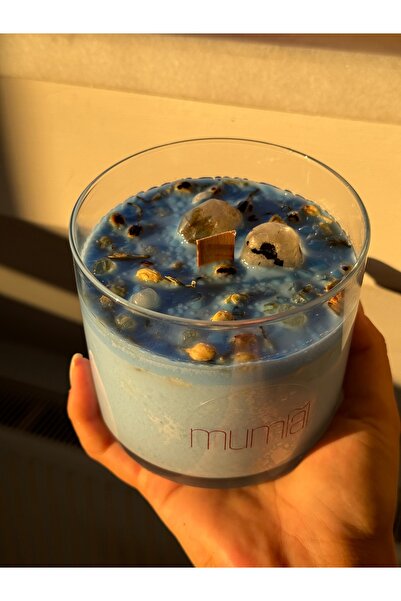MUMLAL Huzur Mumu - Enerji Yükseltici (375G-%100 DOĞAL SOYA WAX-YASEMİN-AMBER KOKULU-SİTRİN VE AY TAŞI)