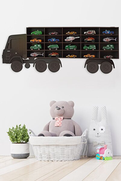 JB Bege Ahşap Dekoratif Çocuk-bebek Odası Oyuncak Kamyon Araba Rafı