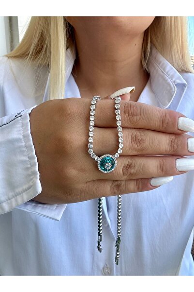 Hicrans Takı VİP SERİ MAVİ TAŞ ZİNCİRLİ KAPLAMA KOLYE