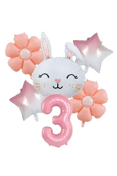 DÜVENCİ TİCARET Daisy Foiled and Rabbit Head Balloon Set