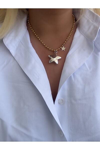 Hicrans Takı DORİKA ZİNCİR MODEL BÜYÜK YILDIZLI ÇELİK KOLYE