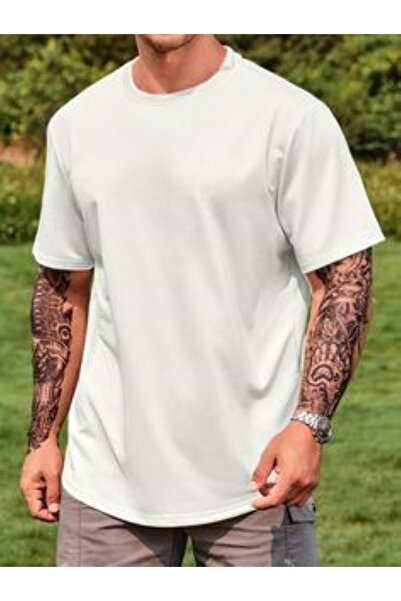 FİTGO Tricou alb supradimensionat pentru bărbați