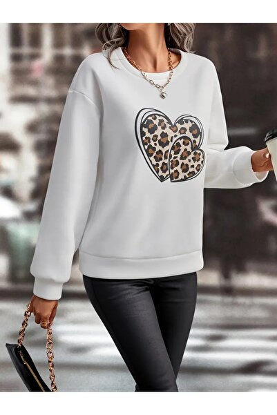 Deocept Оверсайз суитшърт с принт на сърце и обло деколте