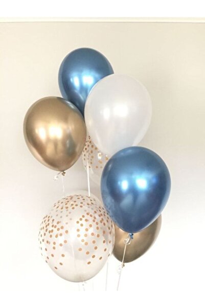 Ekin Süs Gold Blue Transparent Balloon Bunch
