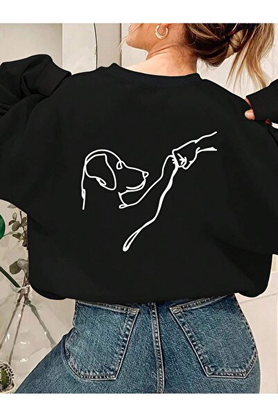 Deocept okrugla kragna Oversize kroj Prijateljski prema psima Štampano Dukserica