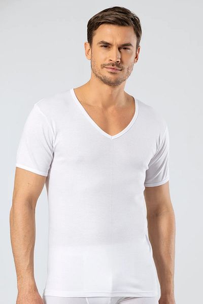 Cacharel 2 Pieces Undershirt - 100% Cotton Deep V-Neck Short Sleeve Men's T-Shirt