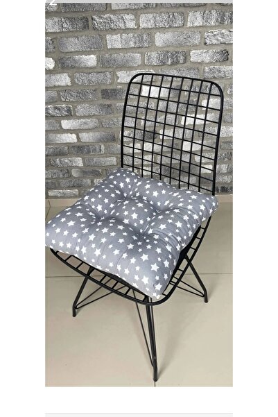DURU HOME COLLECTİON Pofidik gri yıldızlı sandalye minderi