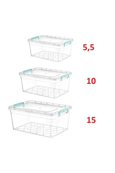 ROSEMARY Çok Amaçlı Kapaklı Plastik Saklama Kabı Kutusu 5,5 Lt + 10 Lt + 15 L...