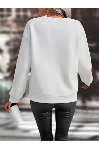 Deocept Оверсайз суитшърт с принт на сърце и обло деколте