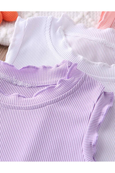 eymwes Kız Bebek Ve Çocuk 3 Adet Yazlık Kaşkorse T-shirt Set Lila Beyaz Pembe