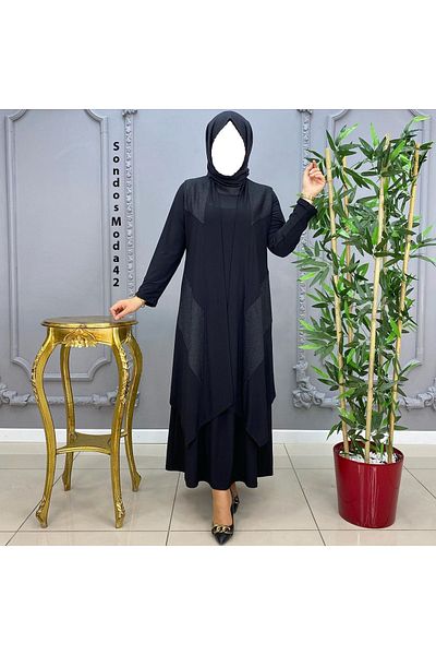 HESNA Set vestă și rochie asimetrică - sclipici, femei negre