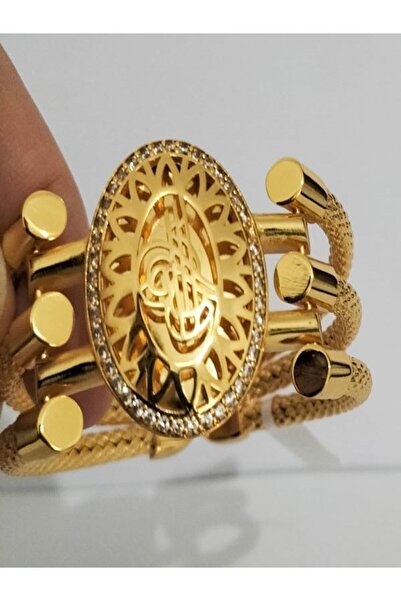 AKSESUARIM Kadın Zirkon Taşlı 22 Ayar Altın Kaplama Tuğralı Kelepçe