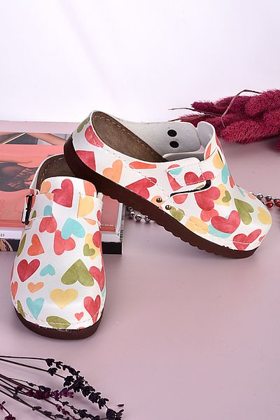 azizsahinshoes Ανατομικές Παντόφλες 3016 - Πολύχρωμες Καρδιές με σχέδιο