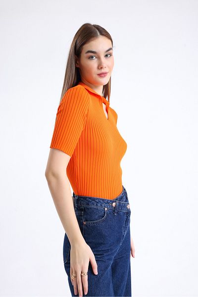 Jose Clothing Dámská pletená halenka Polo Neck - Krátký rukáv
