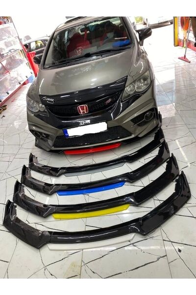 VEMAKS Honda Civic Fd6 2006-2011  uyumlu 4 Parça Kırmızı Ön Ek Piano Black Lip