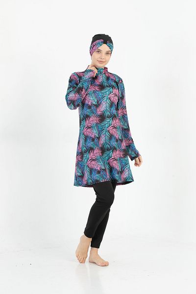 by İGP Full Covered Black Patterned Quick Dry Swimsuit - Hijab Design