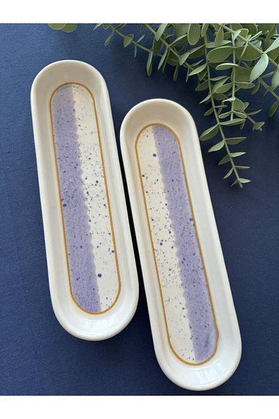 VENÜS HOME DECORATION 2 Pieces Purple Poppy Olive Pot Presentation Plate