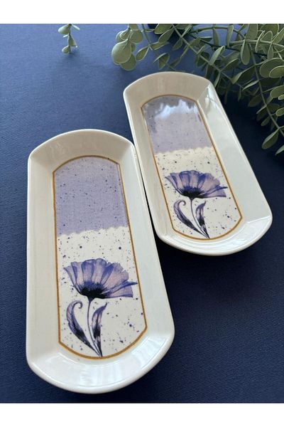 VENÜS HOME DECORATION 2 Pieces Purple Poppy Oval Breakfast Plate