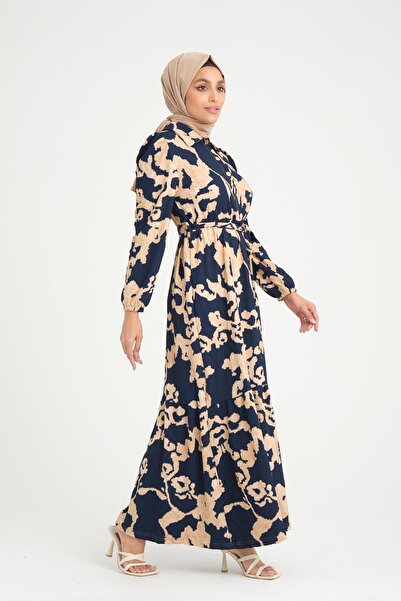 ESPİNA Жіноча довга сукня з принтом, з крепового полотна, з коміром