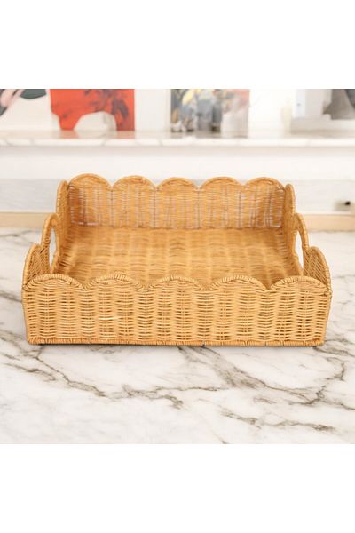 oceanpoint 40cm Natural Rattan Handmade Decorative Serving Tray - Kitchen, Breakfast and Tea Tray