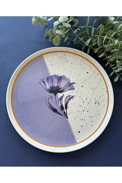 VENÜS HOME DECORATION Big Serve Purple Poppy Plate