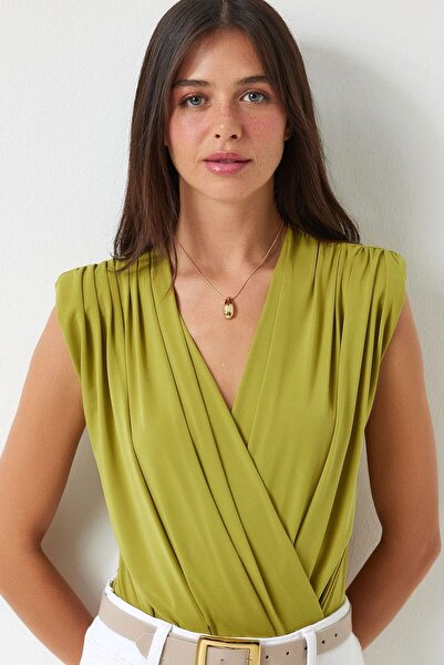 MissThetis Anvelop Kruvaze Yakalı Drapeli Altı Çıtçıtlı Omzu Vatkalı Likralı ...