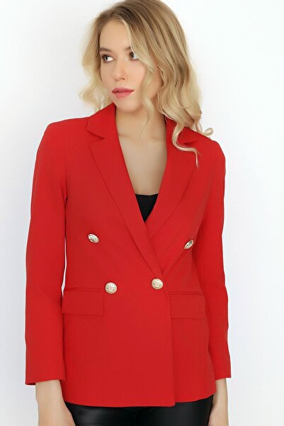 MissThetis Büyük Beden Fit Kalıp Astarlı Kol Ucları Ve Önü Gold Düğmeli Sahte...