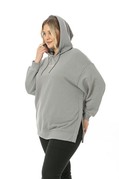 ESPİNA Women's Large Size Side Zipper Slit 3 Thread Hooded Sweatshirt