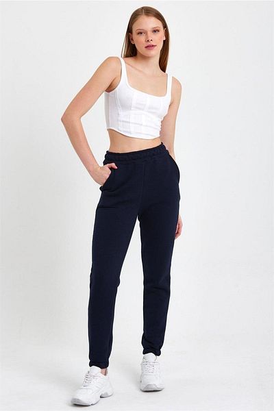 ESPİNA Pantaloni de sport tricotați cu trei fire pentru femei, cu talie elastică și jogger pentru picioare