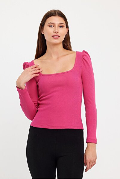 ESPİNA Women's Square Collar Long Sleeve Blouse